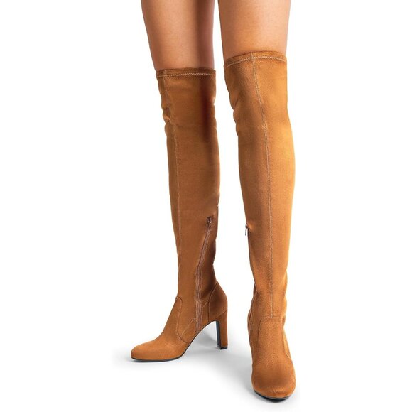 Women Tan-suede Faux Suede Rounded Toe Over The Knee Thigh High Long Boots - Picture 5 of 7